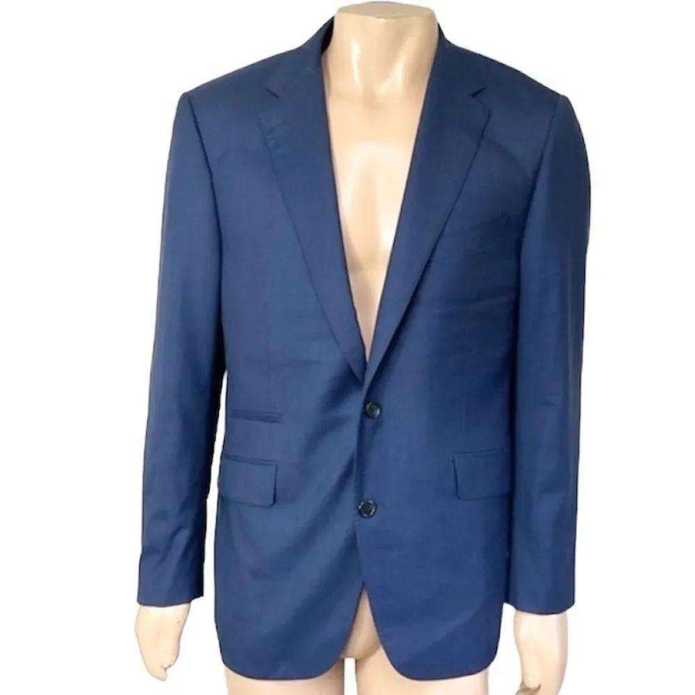 Bartorelli Napoli Blue Wool Notch Lapel Two Button Blazer Jacket 56R